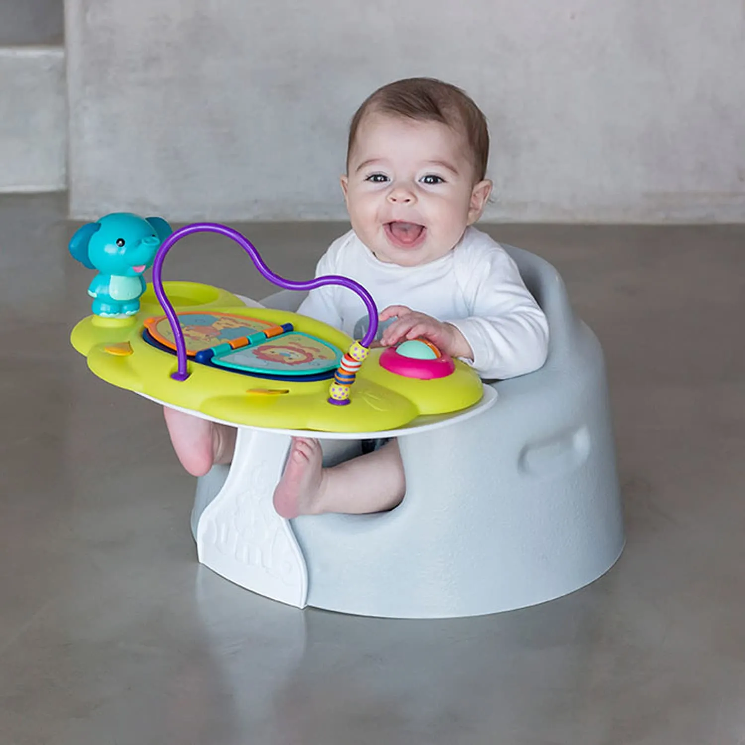 Bumbo Baby Floor Seat with Tray, Infant Soft Foam Chair with Eating Tray, Powder Blue