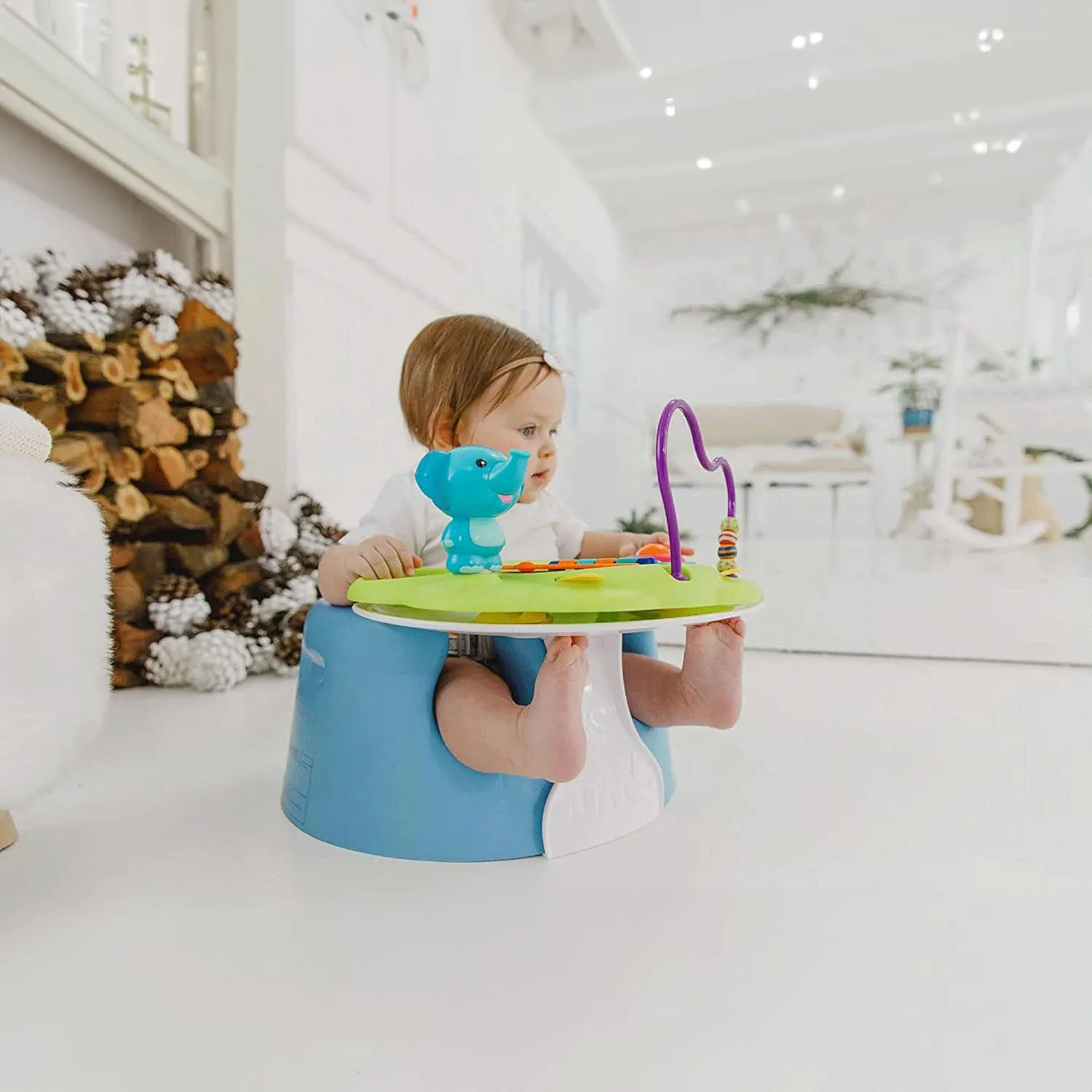 Bumbo Baby Floor Seat with Tray, Infant Soft Foam Chair with Eating Tray, Powder Blue