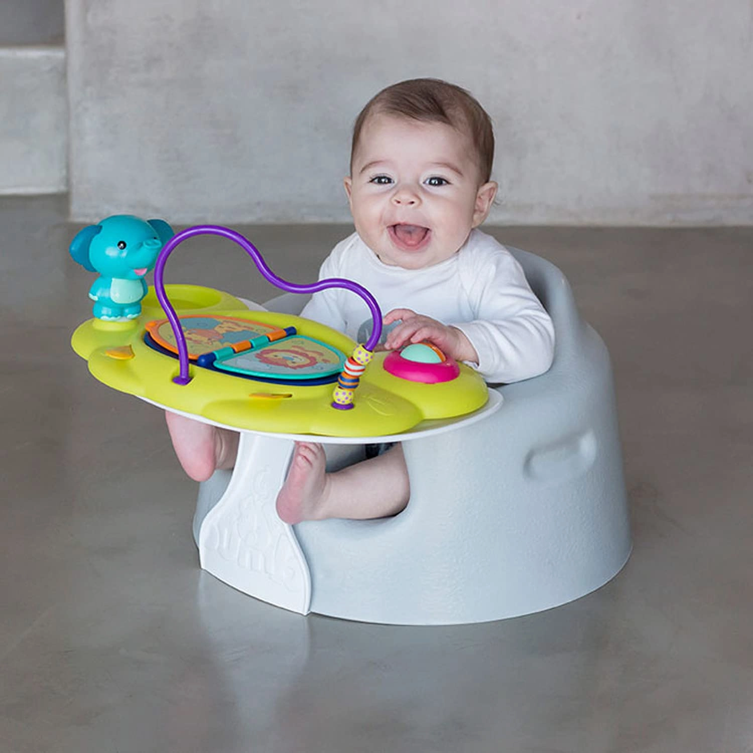 Bumbo Baby Floor Seat with Tray, Infant Soft Foam Chair with Eating Tray, Powder Blue