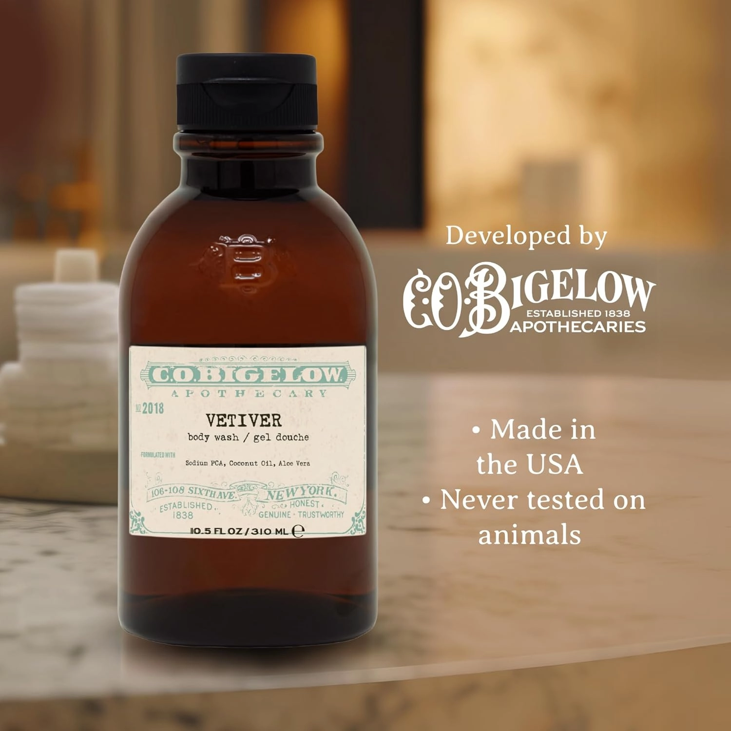 C.O. Bigelow Iconic Collection Vetiver Body Wash, Scented Shower Gel with Coconut Oil and Aloe Vera, 10.5 fl oz