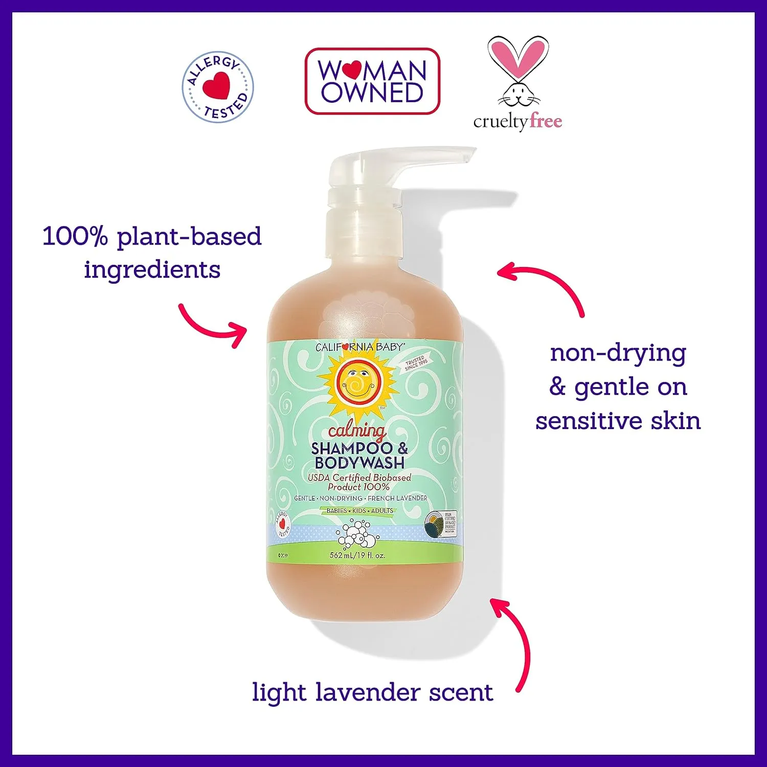 California Baby Calming Baby Shampoo   Baby Wash | 100% Plant-Based | Lavender Body Wash For Sensitive Skin | Hypoallergenic | 562 mL / 19 oz.