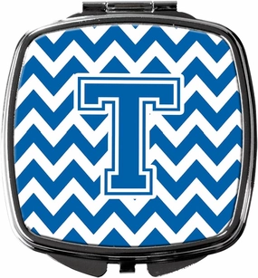 Caroline's Treasures CJ1056-TSCM Letter T Chevron Blue and White Compact Mirror Decorative Travel Makeup Mirror for Women Girls Gifts Pocket Makeup Mirror Folding Handheld