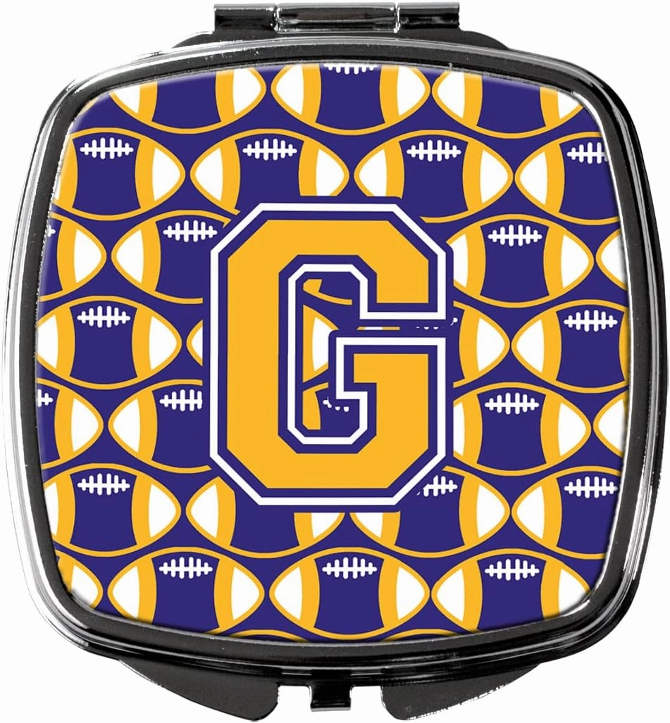 Caroline's Treasures CJ1064-GSCM Letter G Football Purple and Gold Compact Mirror Decorative Travel Makeup Mirror for Women Girls Gifts Pocket Makeup Mirror Folding Handheld
