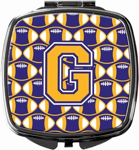 Caroline's Treasures CJ1064-GSCM Letter G Football Purple and Gold Compact Mirror Decorative Travel Makeup Mirror for Women Girls Gifts Pocket Makeup Mirror Folding Handheld