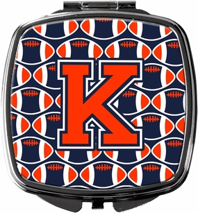 Caroline's Treasures CJ1066-KSCM Letter K Football Orange, Blue and white Compact Mirror Decorative Travel Makeup Mirror for Women Girls Gifts Pocket Makeup Mirror Folding Handheld