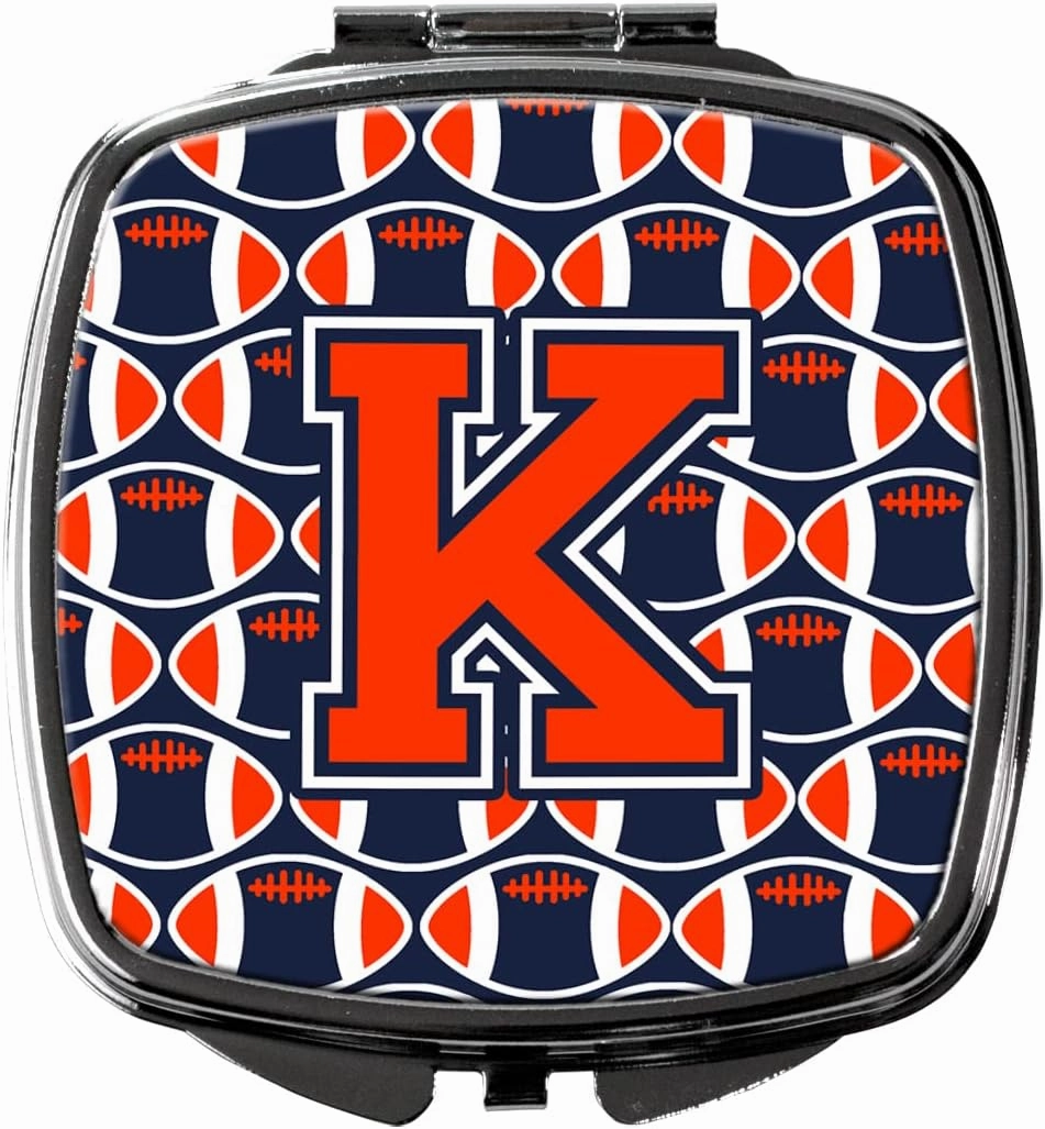 Caroline's Treasures CJ1066-KSCM Letter K Football Orange, Blue and white Compact Mirror Decorative Travel Makeup Mirror for Women Girls Gifts Pocket Makeup Mirror Folding Handheld
