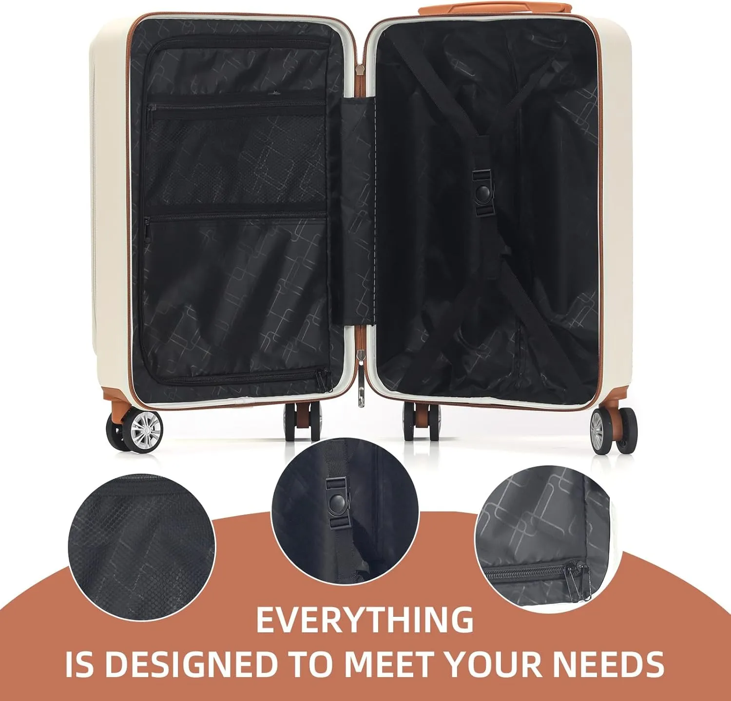 Carry On Luggage Set 3 Piece Hard Shell Suitcases Front Opening with TSA Lock Spinner Wheels (White, 3 piece set)