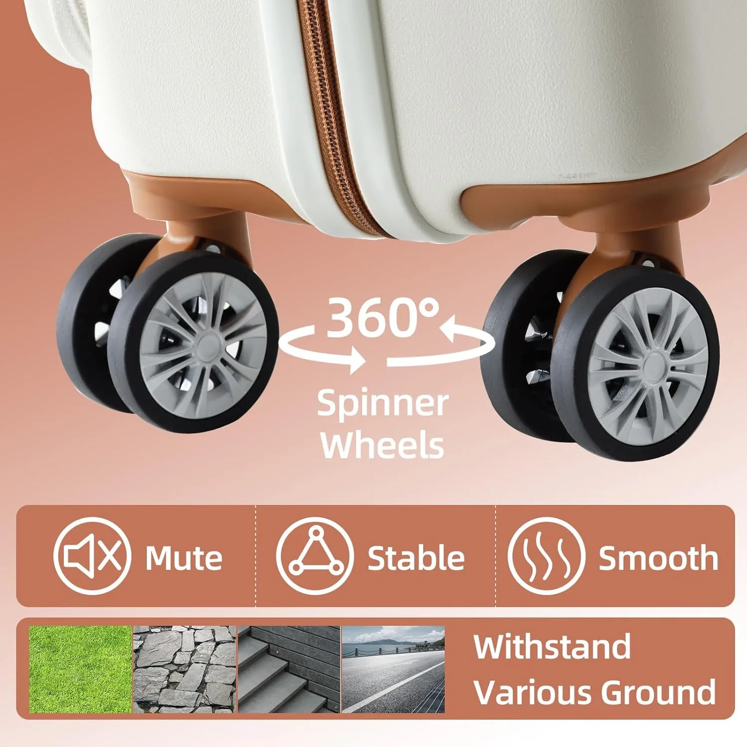 Carry On Luggage Set 3 Piece Hard Shell Suitcases Front Opening with TSA Lock Spinner Wheels (White, 3 piece set)