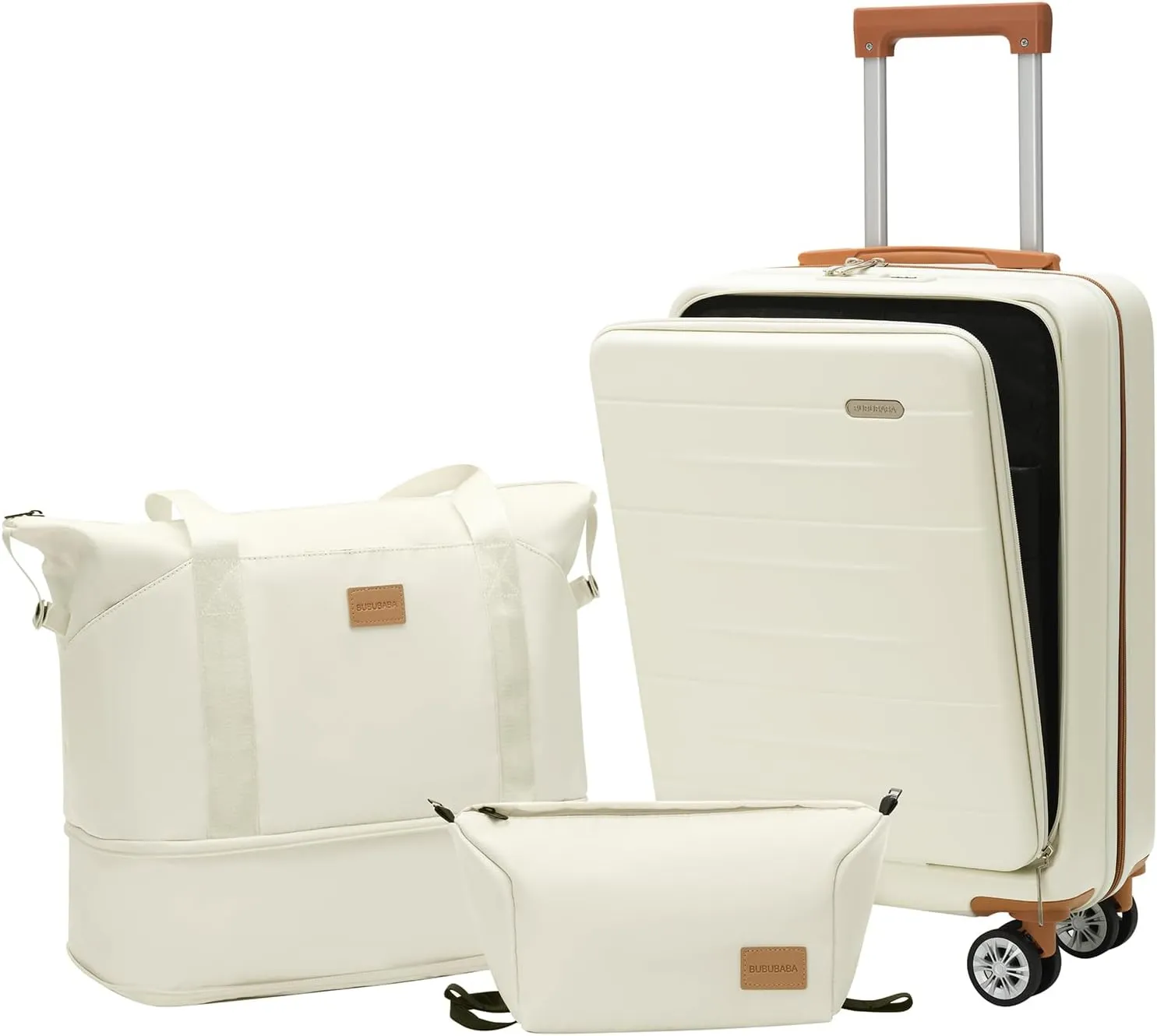 Carry On Luggage Set 3 Piece Hard Shell Suitcases Front Opening with TSA Lock Spinner Wheels (White, 3 piece set)