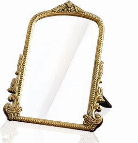 Champagne Gold Vintage Baroque Vanity Mirror, Small Arched Tabletop Makeup Mirror, Free Standing Mirror for Dresser, Bedroom, Living Room, 11.8" x 9.6"