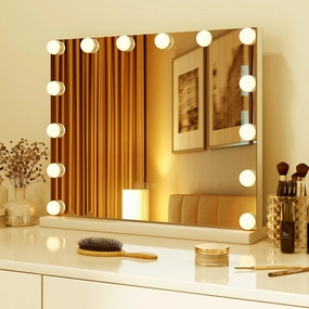CHARMAID Vanity Mirror with Lights - 20" Hollywood Lighted Makeup Mirror with 14 LED Bulbs, 3 Color Lighting Modes, Adjustable Brightness, Metal Frame, Tabletop Lighted Vanity Mirror for Bedroom