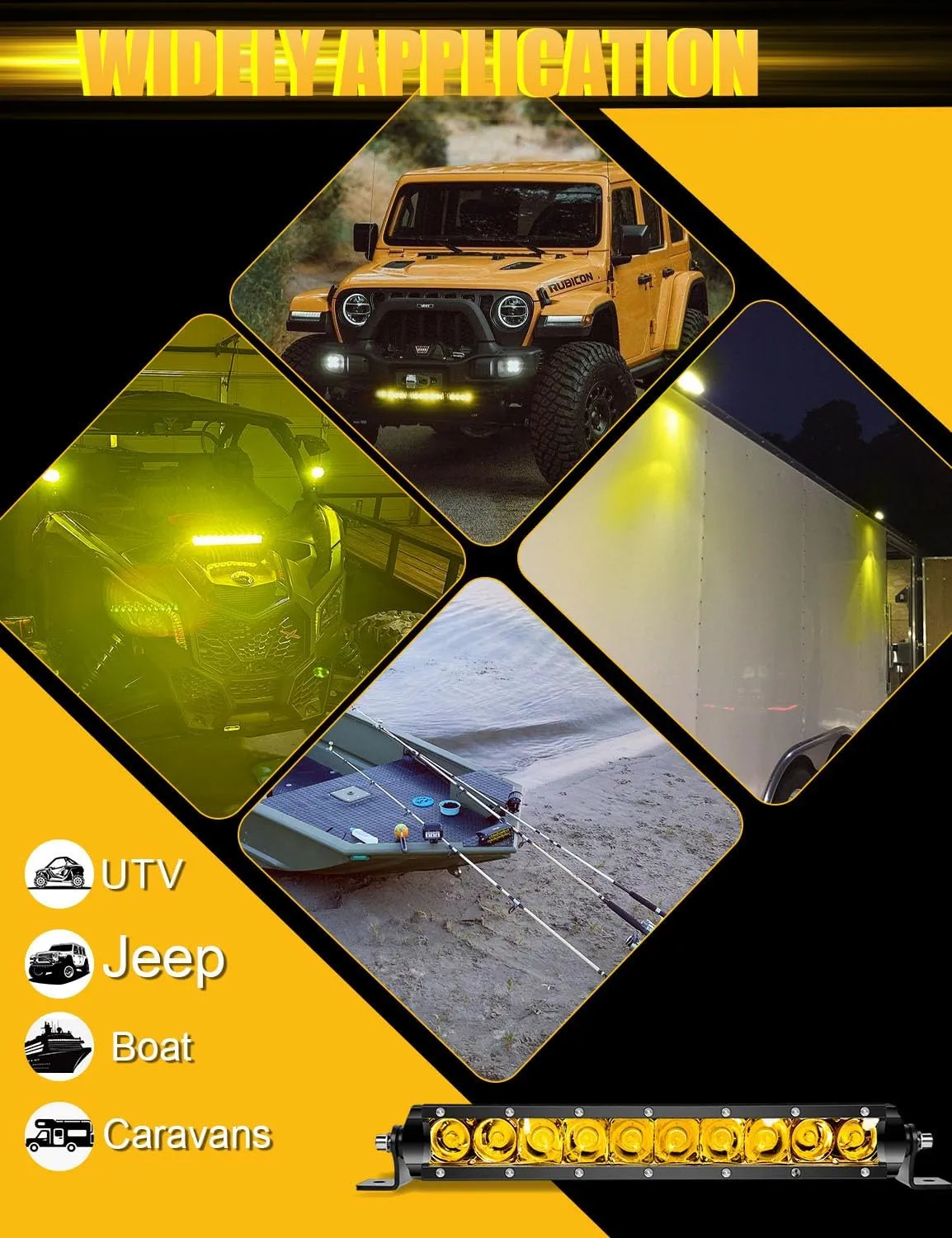 Chelhead 11 Inch Led Light Bar Yellow Slim Off Road Driving Lights Compatible with Trucks Pickup SUV ATV UTV Boat 4x4 Van Camper