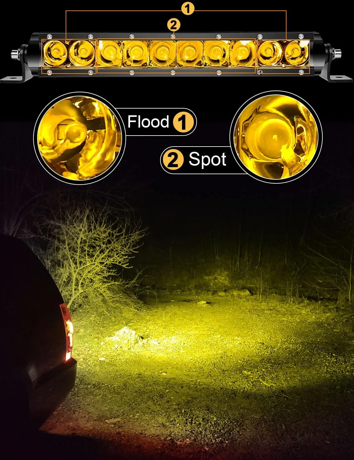 Chelhead 11 Inch Led Light Bar Yellow Slim Off Road Driving Lights Compatible with Trucks Pickup SUV ATV UTV Boat 4x4 Van Camper