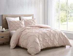 Chezmoi Collection Natalia 2-Piece Pom Poms Fringe Pinch Pleat Duvet Cover Set - Hypoallergenic Soft Washed Microfiber Comforter Cover with Button Closure and Corner Ties - Twin, Blush