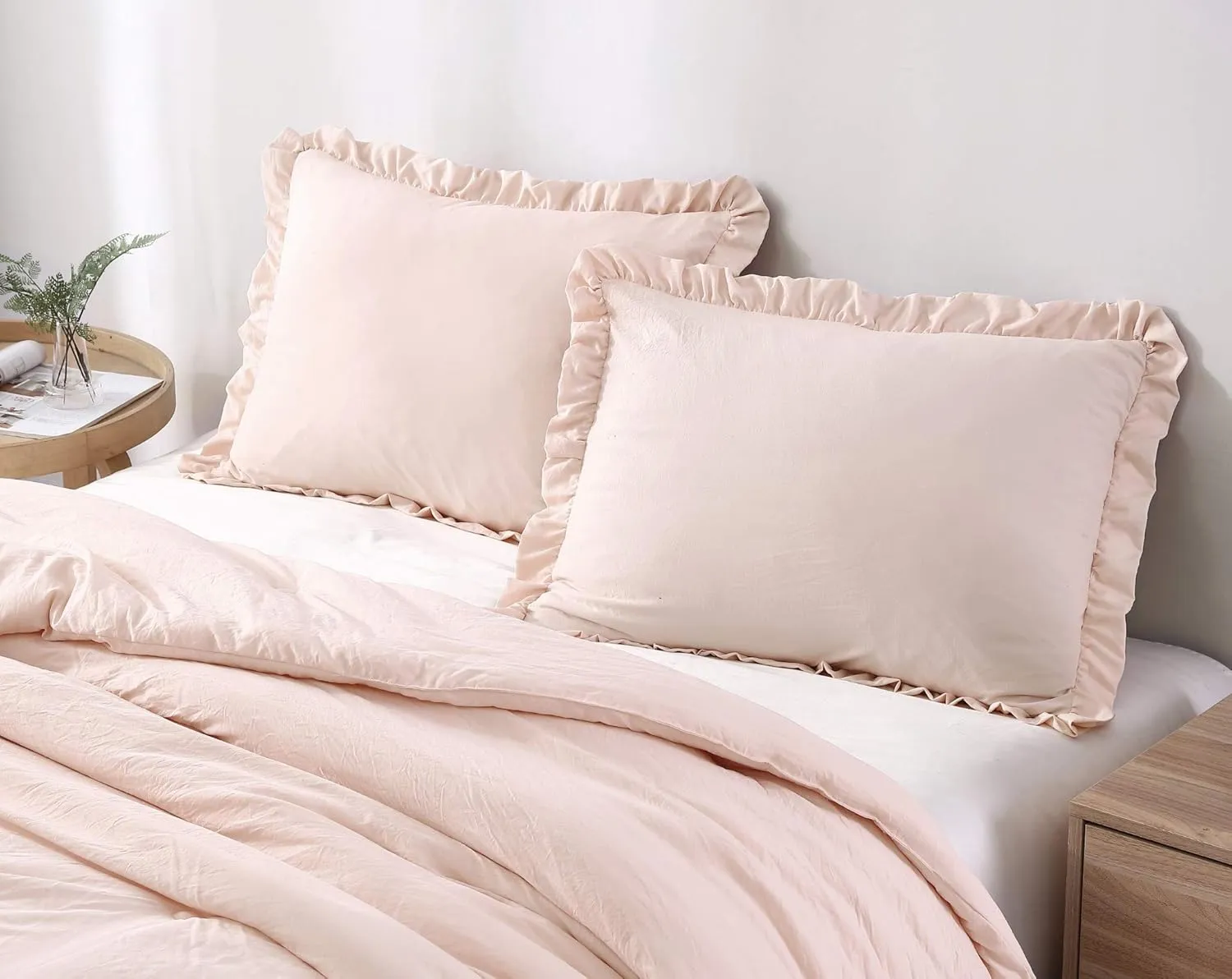 Chezmoi Collection Nora 3-Piece Ruffled Edge Trim Soft Washed Microfiber Comforter Set (Queen, Blush)