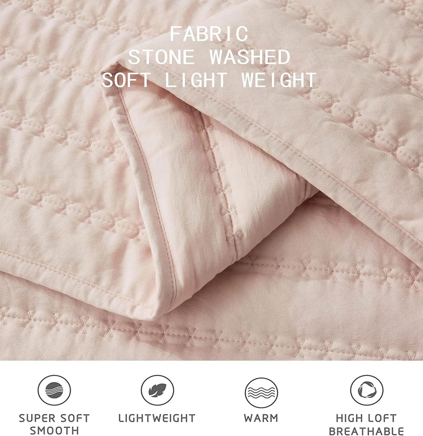 Chezmoi Collection Valkyrie 3-Piece Blush King Size Quilt Set - Cross Stitch Stone-Washed Soft Microfiber Lightweight Quilted Bedspread Set for All Seasons