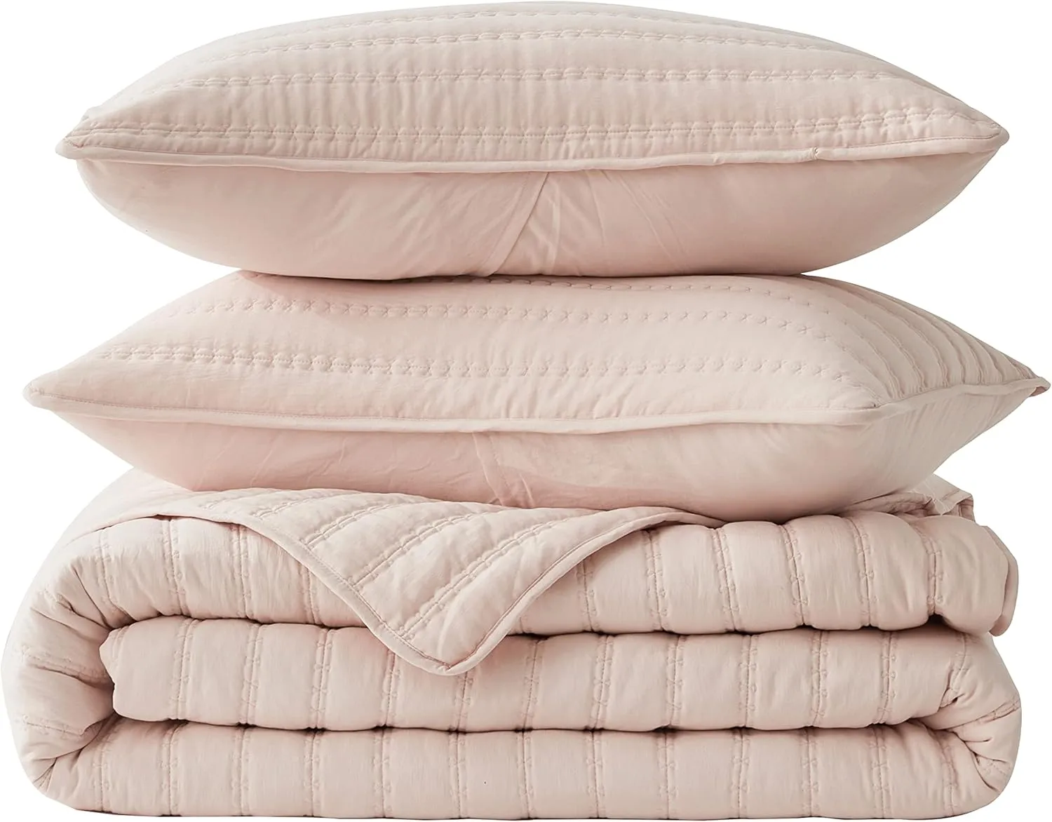 Chezmoi Collection Valkyrie 3-Piece Blush King Size Quilt Set - Cross Stitch Stone-Washed Soft Microfiber Lightweight Quilted Bedspread Set for All Seasons