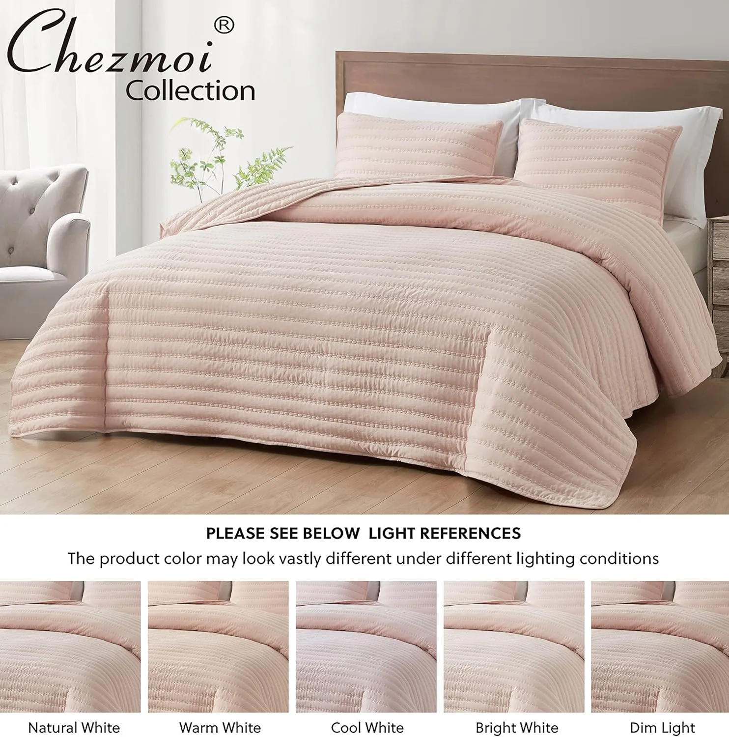 Chezmoi Collection Valkyrie 3-Piece Blush King Size Quilt Set - Cross Stitch Stone-Washed Soft Microfiber Lightweight Quilted Bedspread Set for All Seasons