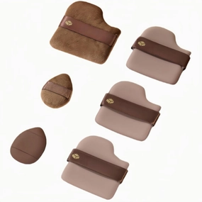 Chocolate Biscuit Powder Puff Set,Dry/Wet 2-in-1 Flocked Makeup Puffs With Leather-Like Texture,Ultra Soft-Versatile Cushion Sponge For Natural, Easy Application
