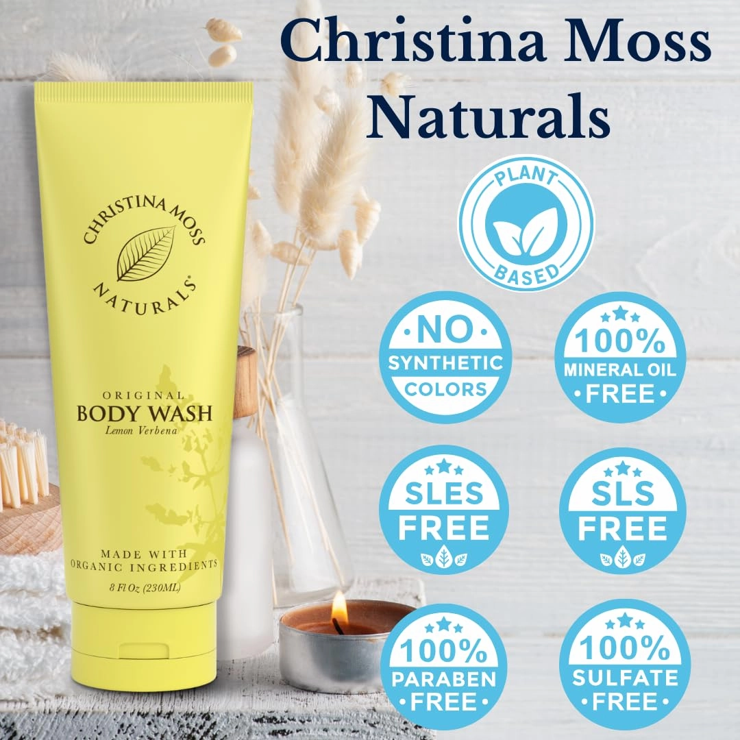 Christina Moss Naturals Verbena Body Wash, Natural & Organic Ingredients, Plant-Based, No Parabens, Sulfates Free, Non-Toxic