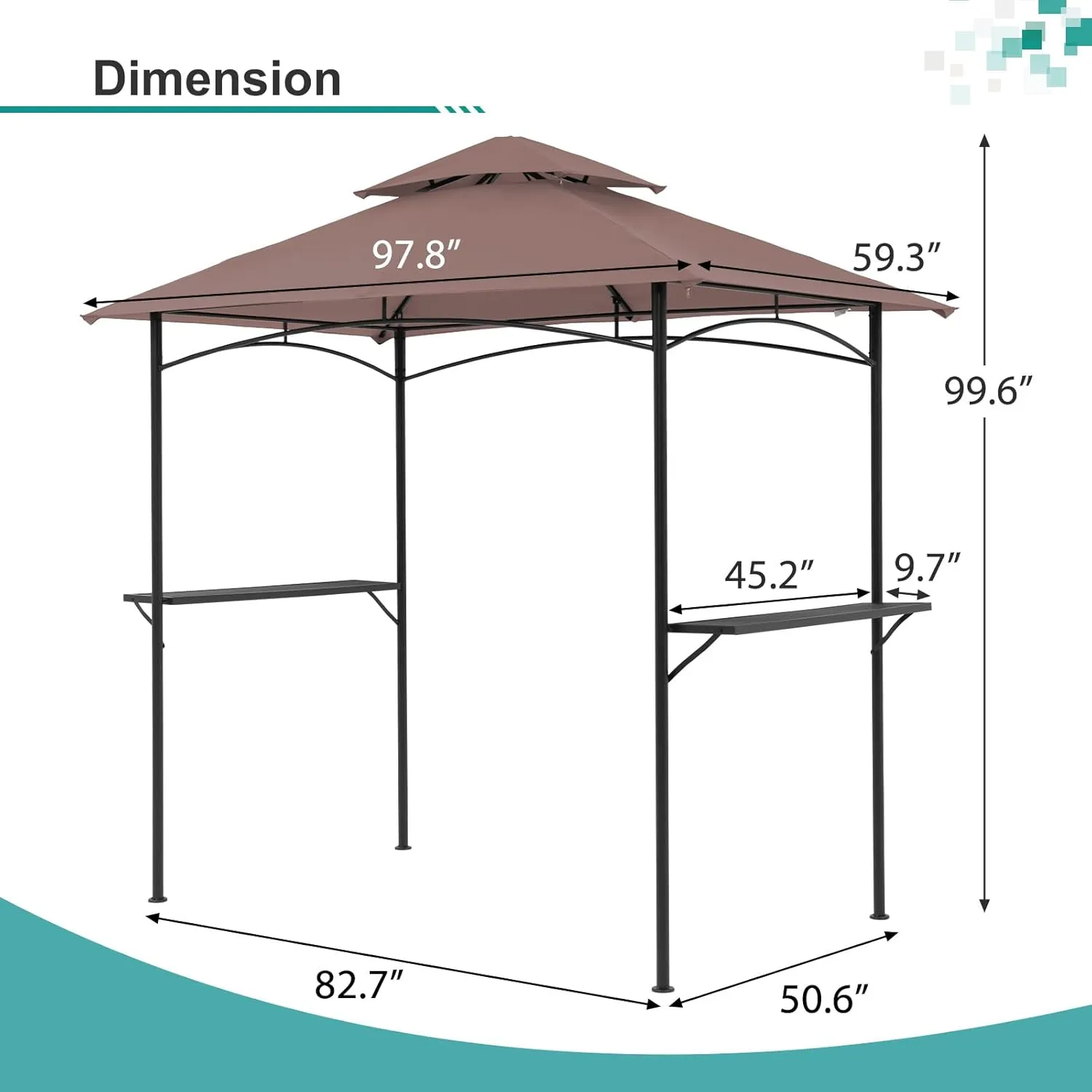 COBANA Grill Gazebo 8’x 5’ Outdoor Patio Backyard BBQ Grill Shelter Double Tiered Soft Canopy Top with Steel Frame and Bar Counters, Khaki