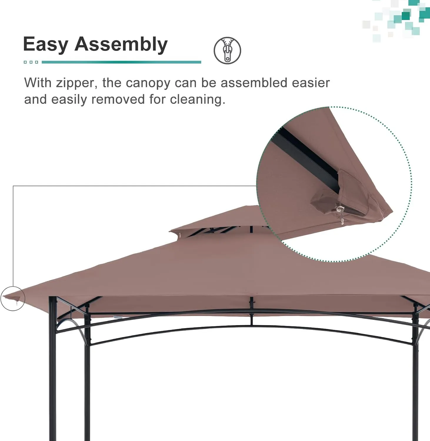 COBANA Grill Gazebo 8’x 5’ Outdoor Patio Backyard BBQ Grill Shelter Double Tiered Soft Canopy Top with Steel Frame and Bar Counters, Khaki