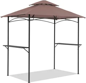 COBANA Grill Gazebo 8’x 5’ Outdoor Patio Backyard BBQ Grill Shelter Double Tiered Soft Canopy Top with Steel Frame and Bar Counters, Khaki