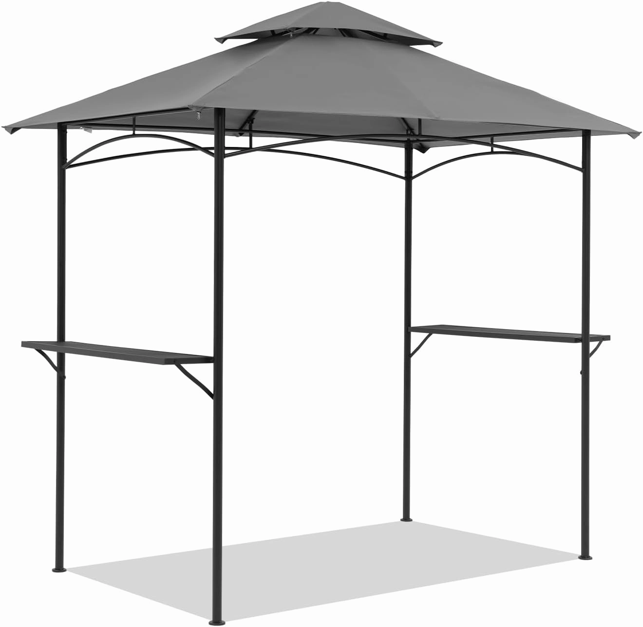 COBANA Grill Gazebo 8’x 5’ Outdoor Patio Backyard BBQ Grill Shelter Double Tiered Soft Canopy Top with Steel Frame and Bar Counters, Gray