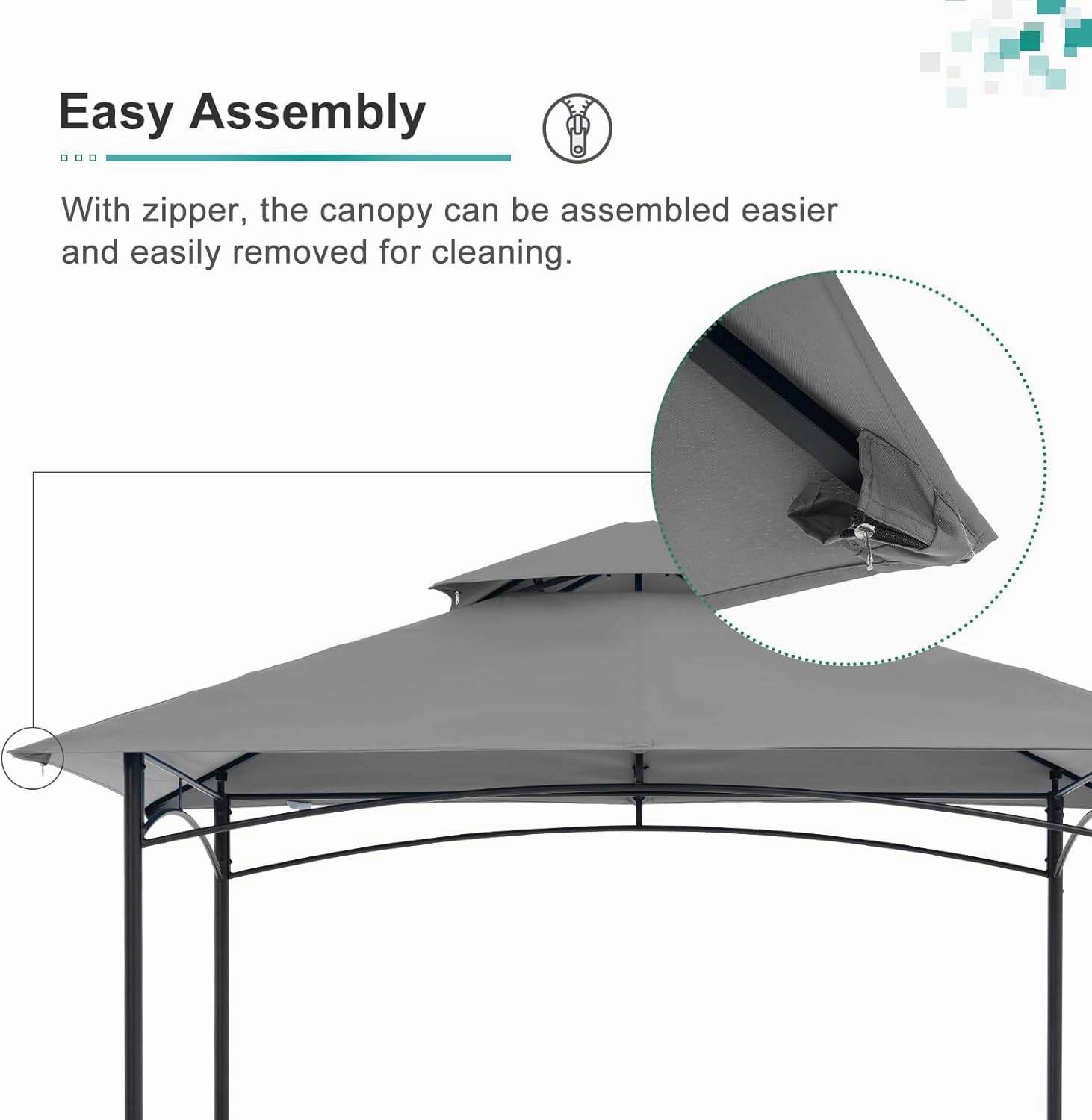 COBANA Grill Gazebo 8’x 5’ Outdoor Patio Backyard BBQ Grill Shelter Double Tiered Soft Canopy Top with Steel Frame and Bar Counters, Gray
