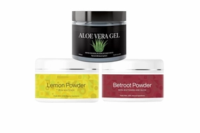 Combo Pack Beetroot Powder Skin Fairer - 100gm | Lemon Powder Skin Brightener - 100gm | Aloe Vera Gel Moisturizer Gentle Soft - 100gm (Pack of 3)