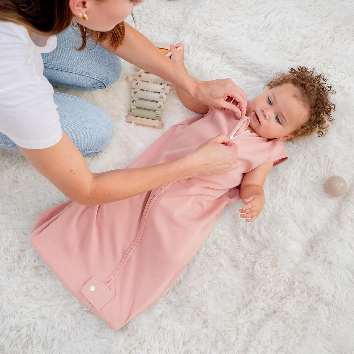 Comfy Cubs Baby Sleep Sack 12-18 Months, Large - Soft 100% Cotton Wearable Blanket for Babies & Toddlers - Breathable Sleeveless Sleep Bag for Baby with Covered Zipper - Blush-Mauve