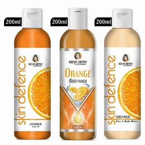 Complete Body Care Combo Enriched with Vitamin C, Orange Body Wash 200ml   Skin Defence Orange Body Oil 200ml   Orange Face & Body Moisturizer 200ml