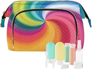 Concentric Rainbow Spectrum Spirally Lines Twisting Rotating lines Women Cosmetic Bag Makeup Bag Stylish Trip Beauty Bag Travel Toiletry Bag with Bottle Organizer 10.2 x 5.9 x 6.7 inch