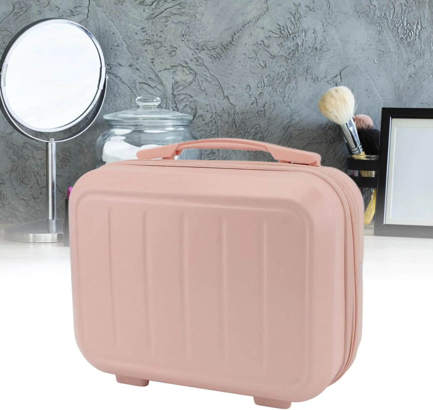 Cosmetic Bag, Durable Delicate ABS Travel Cosmetic Case 14in Portable for Travel, Greenish Blue
