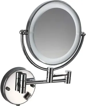 Cosmetic Vanity Mirror Plug Type LED 8 Inch Makeup Mirror Silver Double Sided 3 Times Magnification Bathroom Telescopic