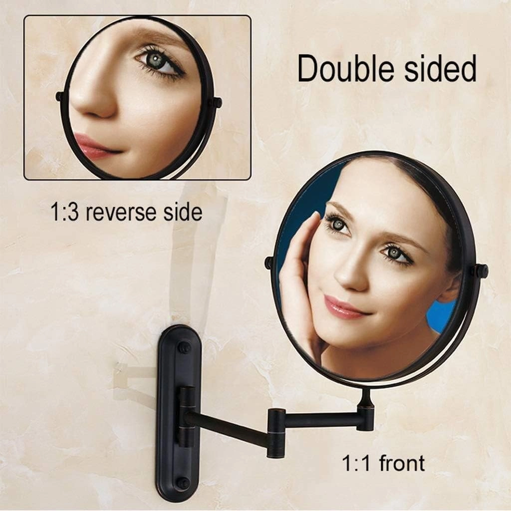 Cosmetic Vanity Mirror Bathroom Black 8 Inch Makeup Mirror Wall Luxury Quality Mounted Beauty Mirror 3X Magnification Folding Mirror Double-Sided Vanity Mirror Rectangula