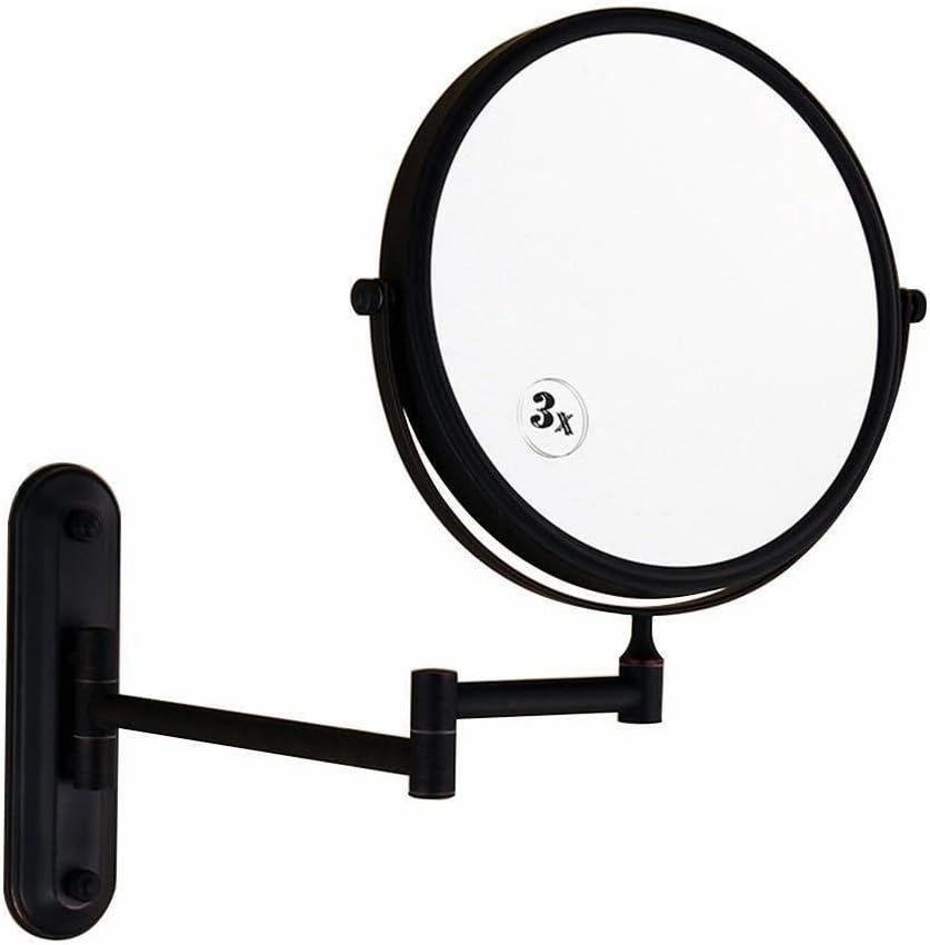 Cosmetic Vanity Mirror Bathroom Black 8 Inch Makeup Mirror Wall Luxury Quality Mounted Beauty Mirror 3X Magnification Folding Mirror Double-Sided Vanity Mirror Rectangula