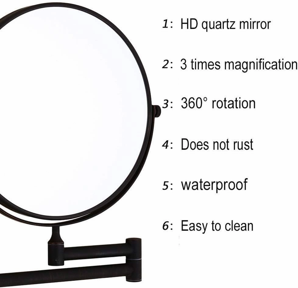 Cosmetic Vanity Mirror Bathroom Black 8 Inch Makeup Mirror Wall Luxury Quality Mounted Beauty Mirror 3X Magnification Folding Mirror Double-Sided Vanity Mirror Rectangula