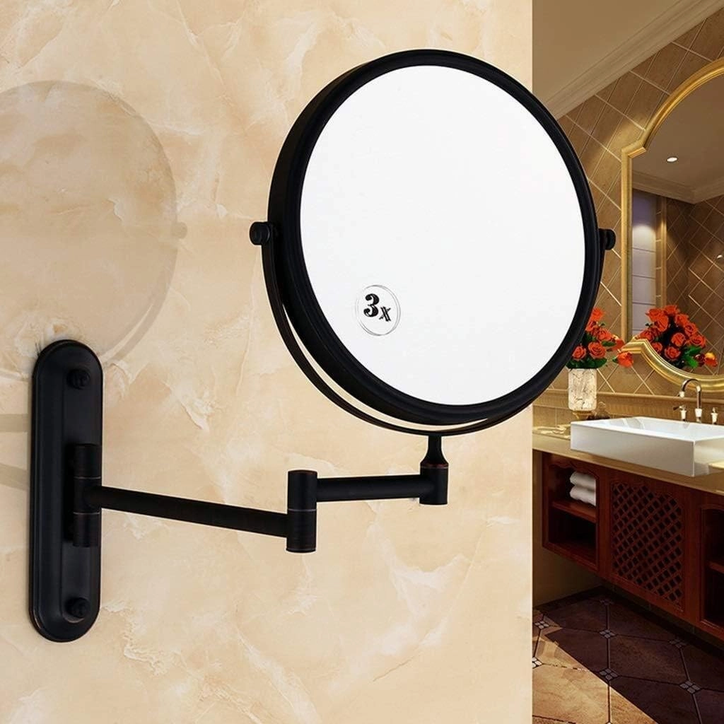 Cosmetic Vanity Mirror Bathroom Black 8 Inch Makeup Mirror Wall Luxury Quality Mounted Beauty Mirror 3X Magnification Folding Mirror Double-Sided Vanity Mirror Rectangula