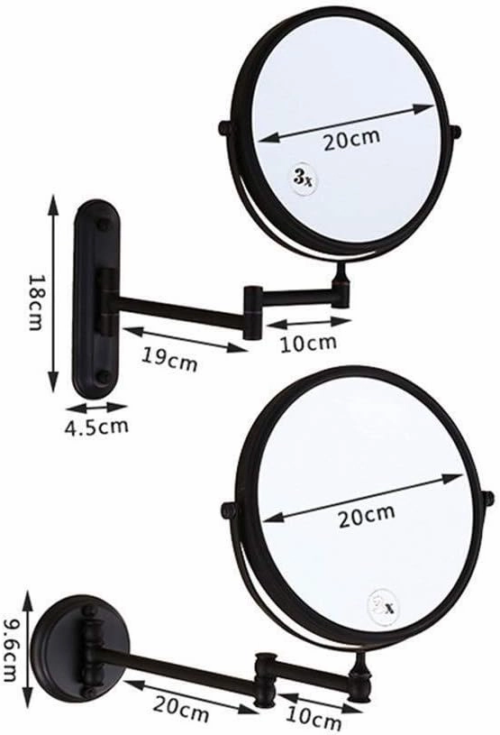 Cosmetic Vanity Mirror Bathroom Black 8 Inch Makeup Mirror Wall Luxury Quality Mounted Beauty Mirror 3X Magnification Folding Mirror Double-Sided Vanity Mirror Rectangula