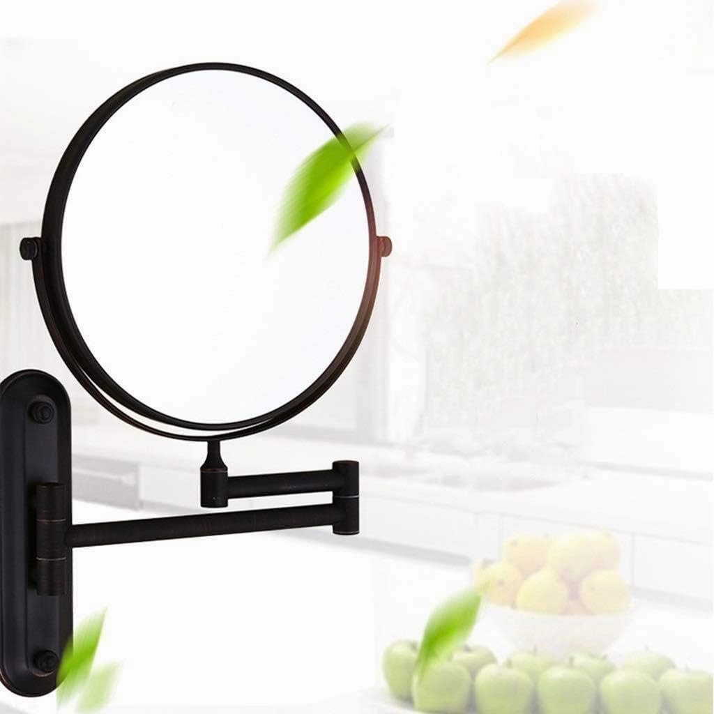 Cosmetic Vanity Mirror Bathroom Black 8 Inch Makeup Mirror Wall Luxury Quality Mounted Beauty Mirror 3X Magnification Folding Mirror Double-Sided Vanity Mirror Rectangula