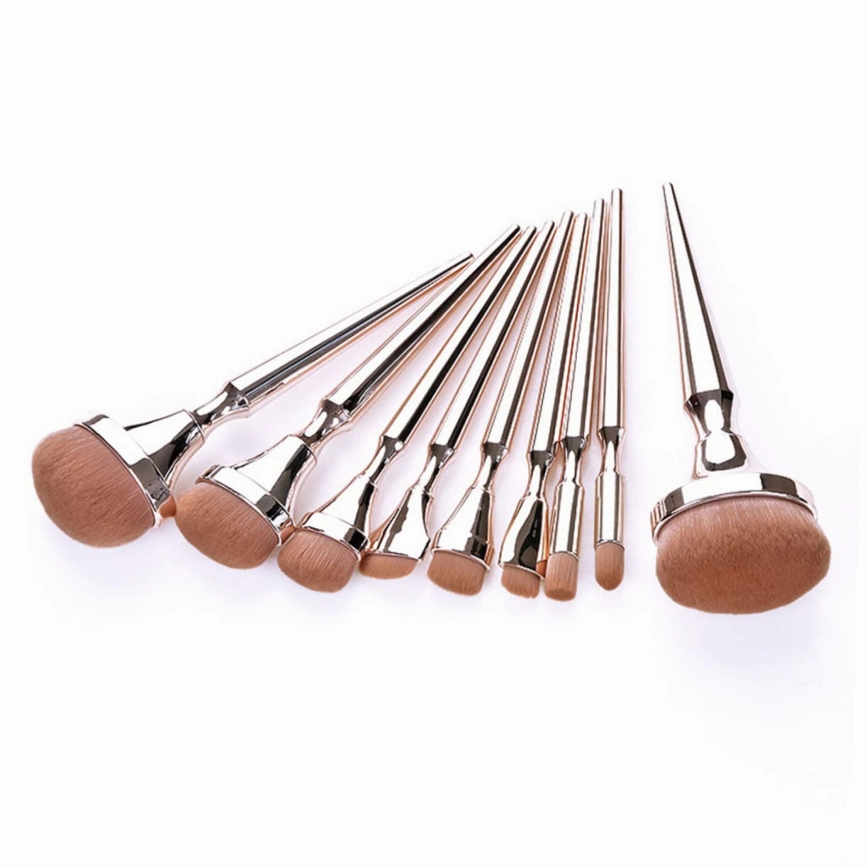 Cosmetics Brush Set 9-piece Makeup Brush Kit Electroplated Plastic Handle Fine Nylon Bristles No Shedding Great for Beginners Professionals