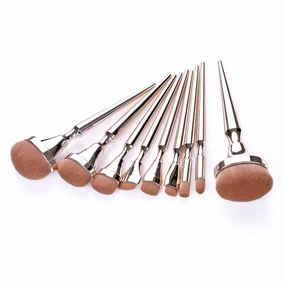 Cosmetics Brush Set 9-piece Makeup Brush Kit Electroplated Plastic Handle Fine Nylon Bristles No Shedding Great for Beginners Professionals