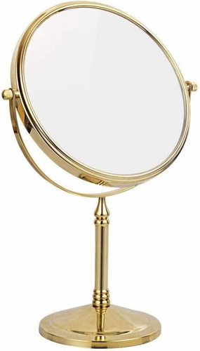 Countertop Makeup Mirror, 8 Inch Double Sided Brass Bathroom with Magnification 360 Degree Rotation Vanity Mirror Cosmetic,d,5X
