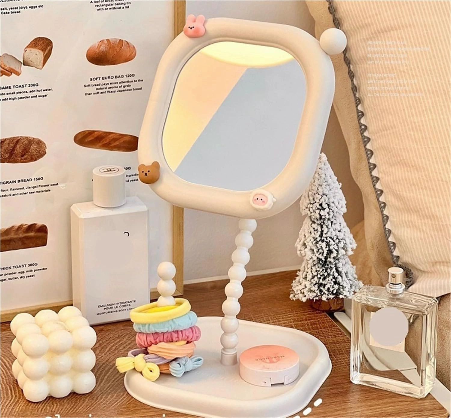 Creative Styling Vanity Mirror Student Dormitory Desktop Mirror Rotatable Beauty Mirror Square Desktop High-Definition Makeup Mirror