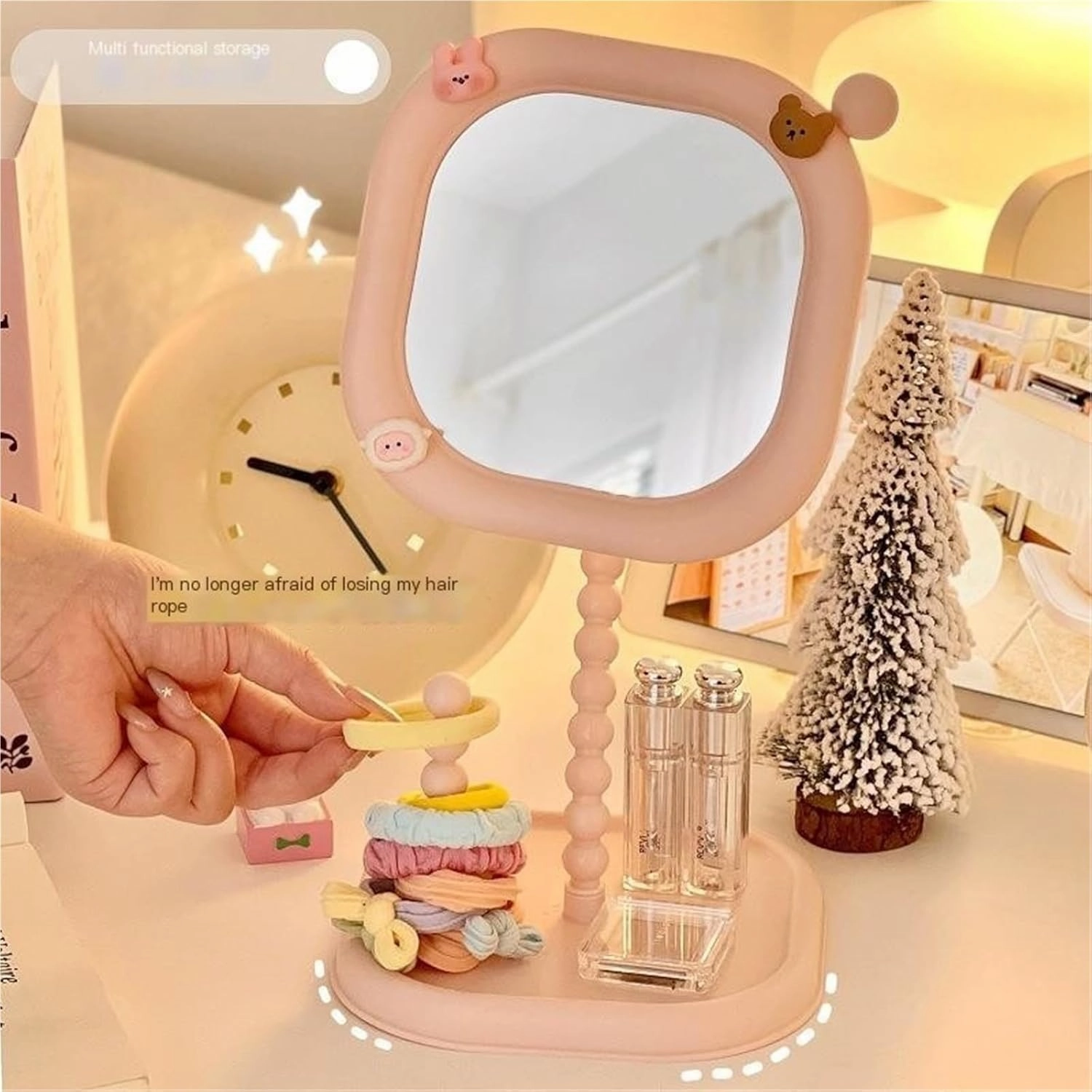 Creative Styling Vanity Mirror Student Dormitory Desktop Mirror Rotatable Beauty Mirror Square Desktop High-Definition Makeup Mirror