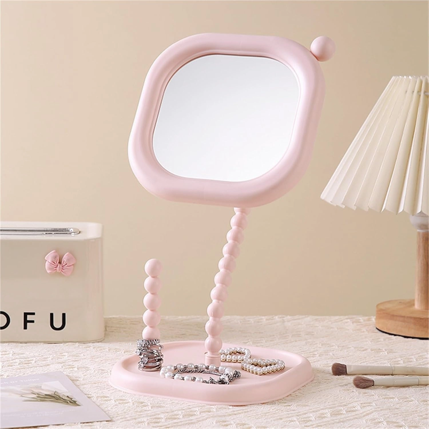 Creative Styling Vanity Mirror Student Dormitory Desktop Mirror Rotatable Beauty Mirror Square Desktop High-Definition Makeup Mirror
