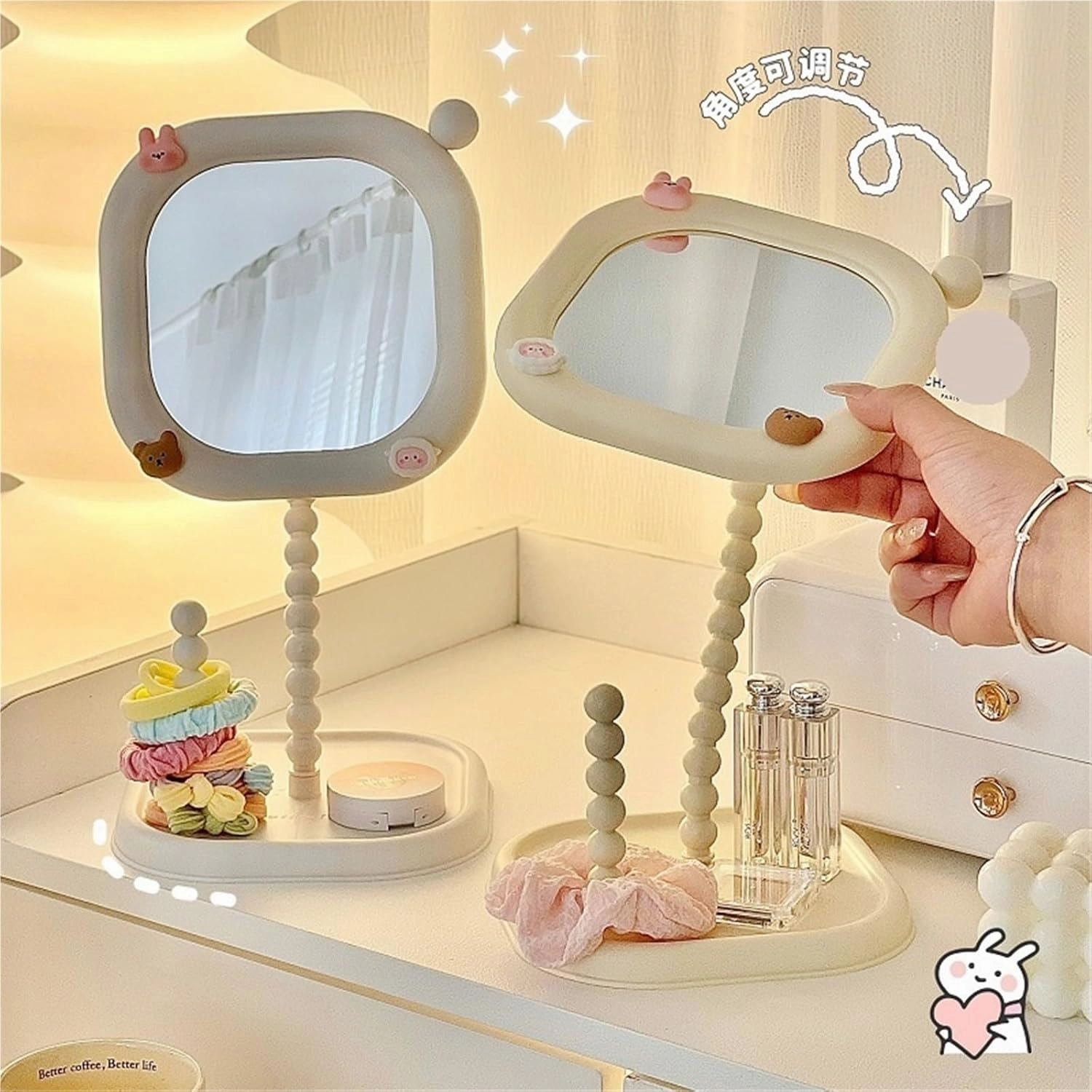 Creative Styling Vanity Mirror Student Dormitory Desktop Mirror Rotatable Beauty Mirror Square Desktop High-Definition Makeup Mirror