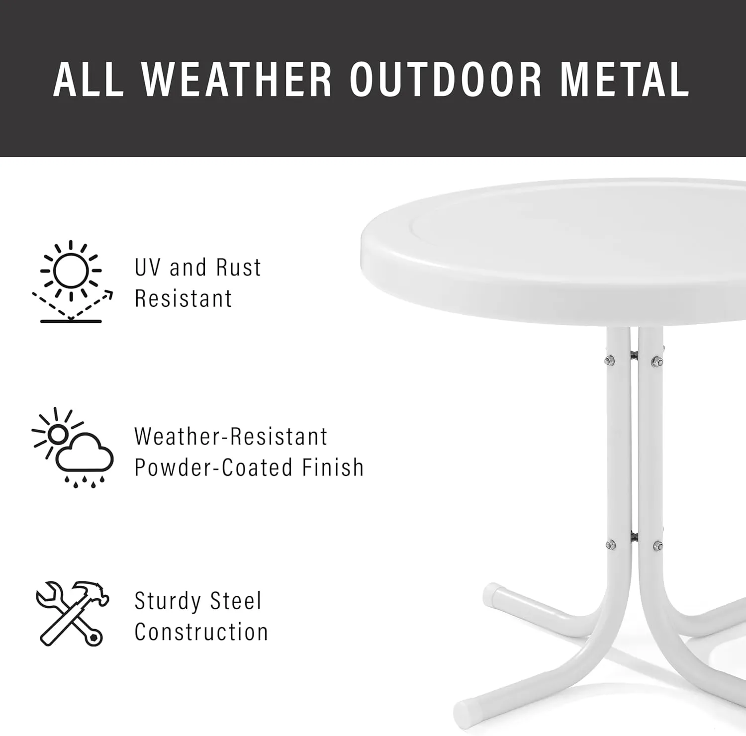 Crosley Furniture Griffith Weather Resistant Retro Metal Outdoor Side Table for Patio, Deck, Porch, Alabaster White
