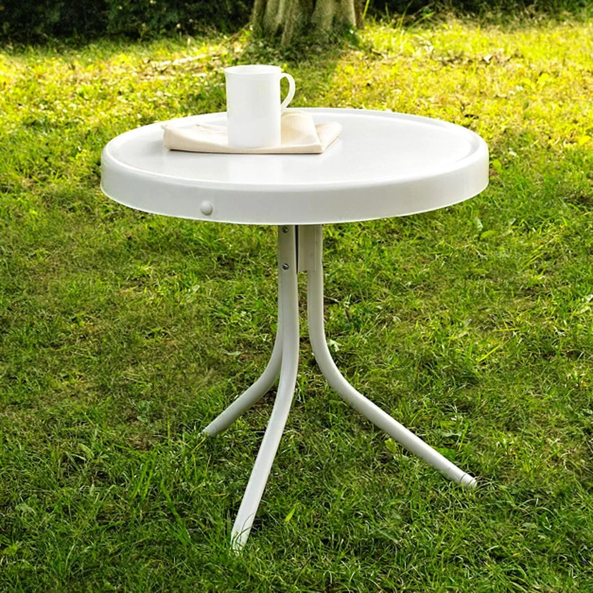 Crosley Furniture Griffith Weather Resistant Retro Metal Outdoor Side Table for Patio, Deck, Porch, Alabaster White